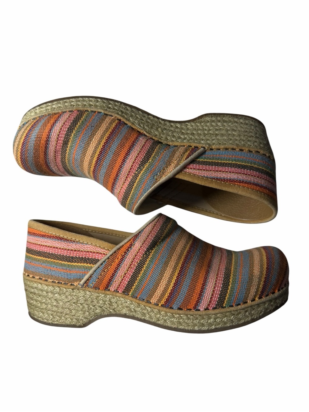 Dansko Slip On Shoes Jute Pro Weave Vegan Clog Rainbow Multi Stripe Sz 39 Nurse - Picture 2 of 16